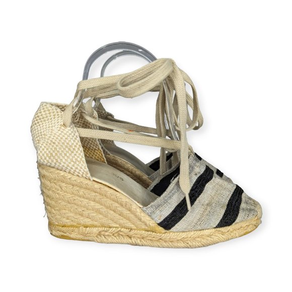 Andre Assous Striped Espadrille Wedges Size 7 - Picture 1 of 15